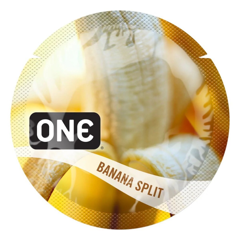 Ароматизований презерватив ONE FlavorWaves Banana Split, 1 шт, жовтий, запах бананового десерту - зображення 1
