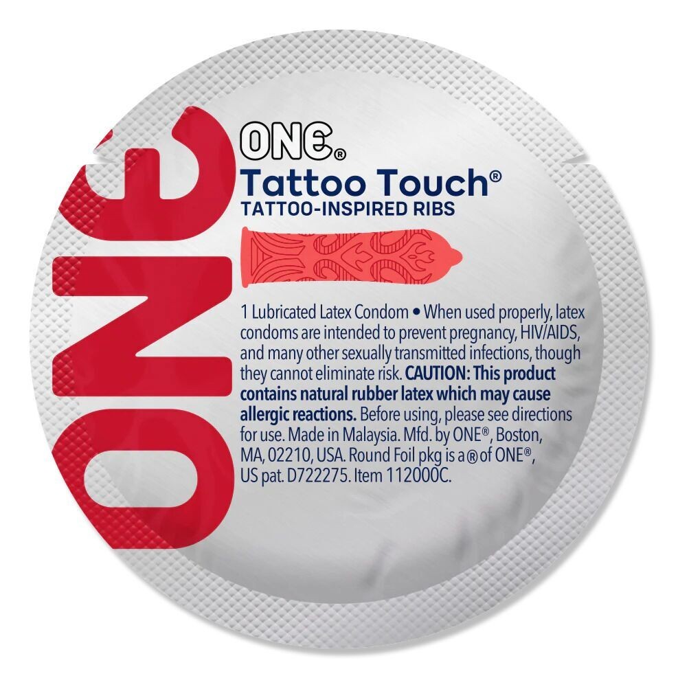 Презерватив ONE Tattoo Touch Red, 1 шт, червоний, з рельєфом у вигляді татуювання - зображення 1