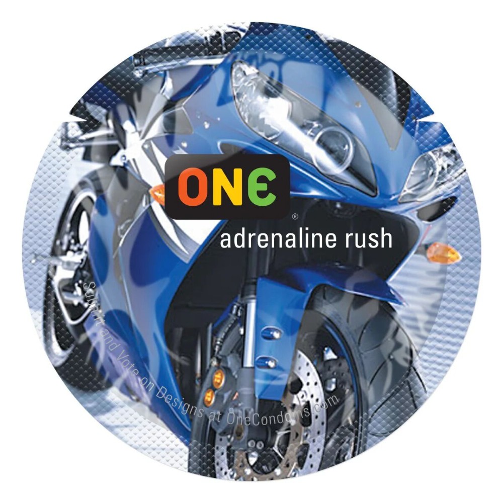 Презерватив ONE Color Sensations ONE adrenaline rush, 1 шт, синій, гладенький, зі змазкою - зображення 1