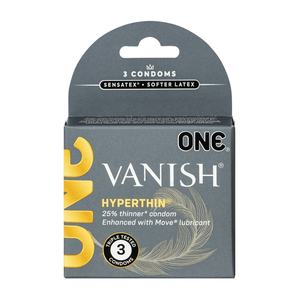 Презервативи ONE Vanish Hyperthin, 3 шт, ультратонкі, зі змазкою, картонне паковання - зображення 1