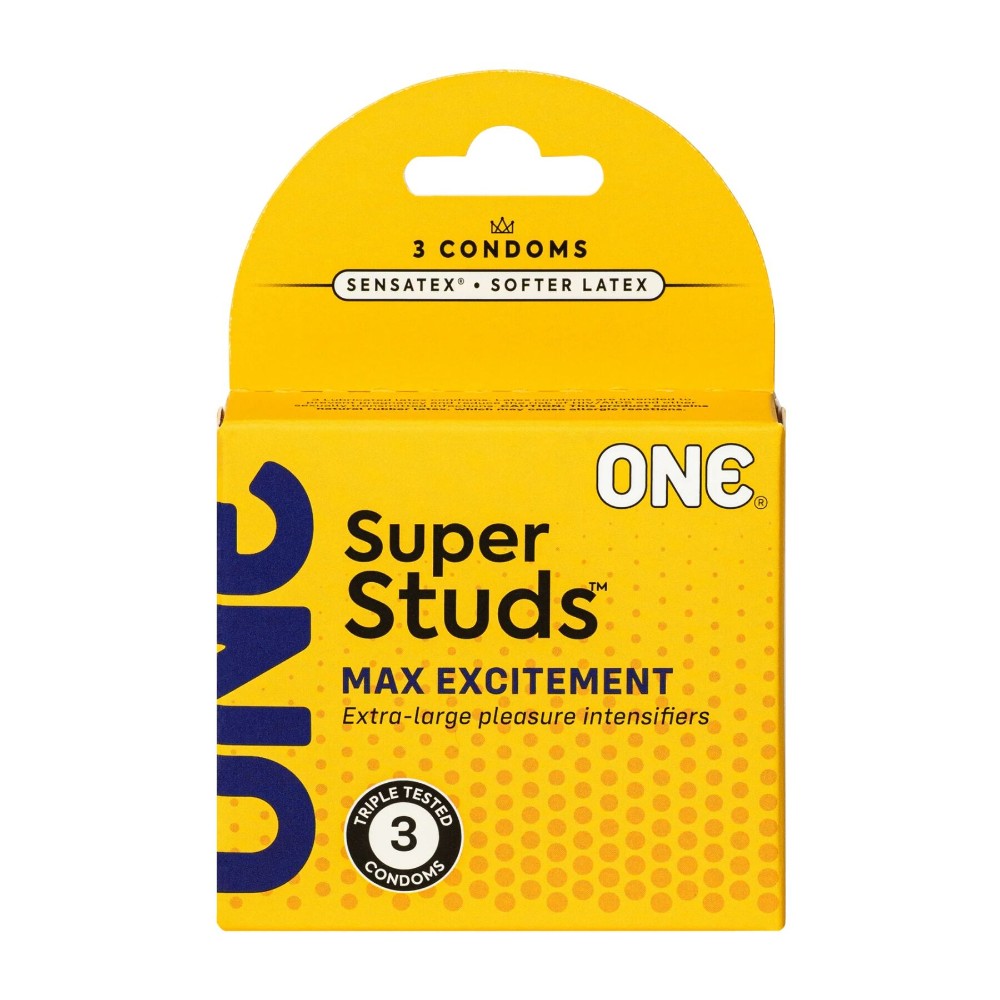 Презервативи ONE Super Studs, 3 шт, з точковим рельєфом, зі змазкою, паковання — картонна коробка - зображення 1