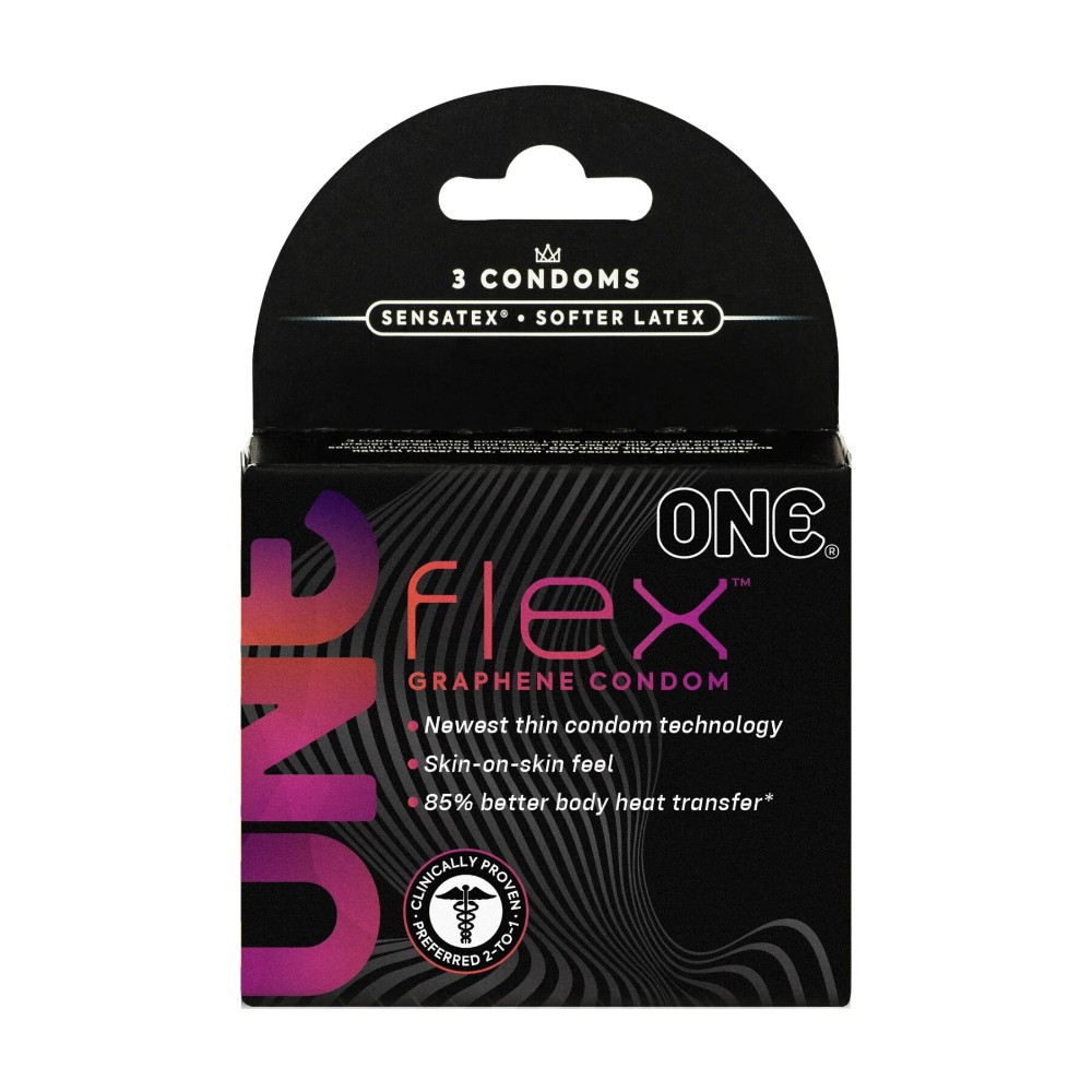 Презервативи ONE Flex Graphene, 3 шт, супертонкі, дуже міцні, картонне паковання - зображення 1