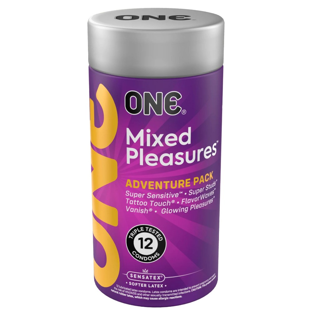 Презервативи ONE Mixed Pleasures, 12 шт, 6 видів, подарункове паковання-тубус - зображення 1