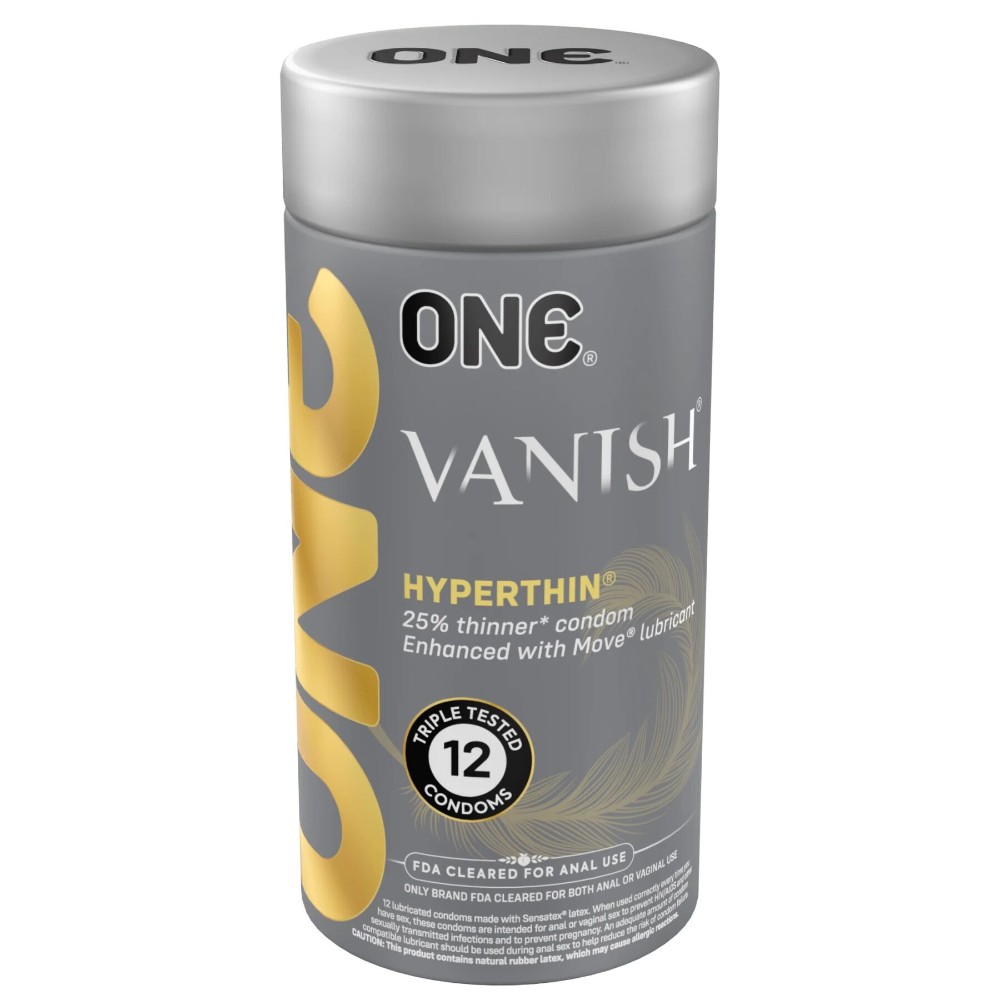 Презервативи ONE Vanish Hyperthin, 12 шт, ультратонкі, зі змазкою, подарункове паковання-тубус - зображення 1