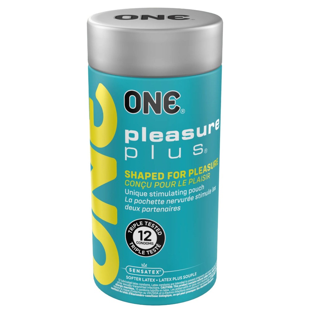 Презервативи ONE Pleasure Plus, 12 шт, з ребристою ділянкою на кінці, подарункове паковання-тубус - зображення 1