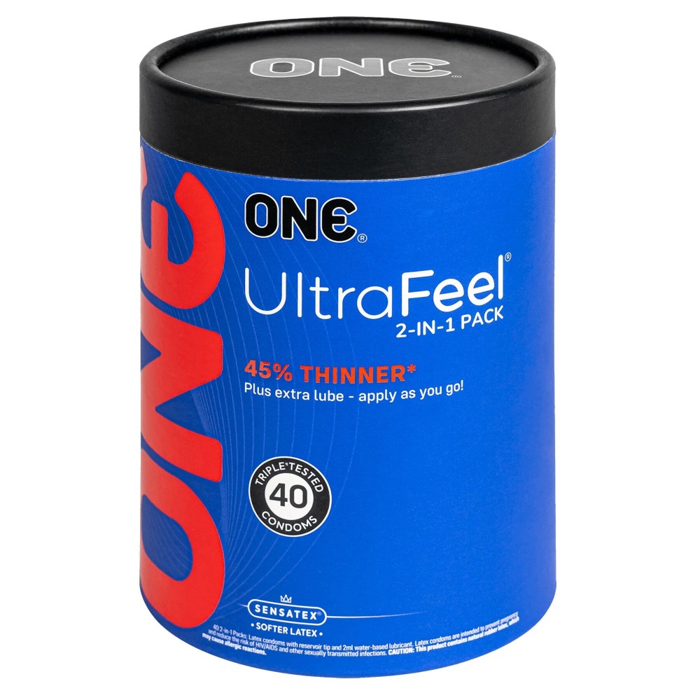 Презервативи ONE Ultra Feel, ультратонкі, з додатковою змазкою, 40 шт, подарункове паковання-тубус - зображення 1
