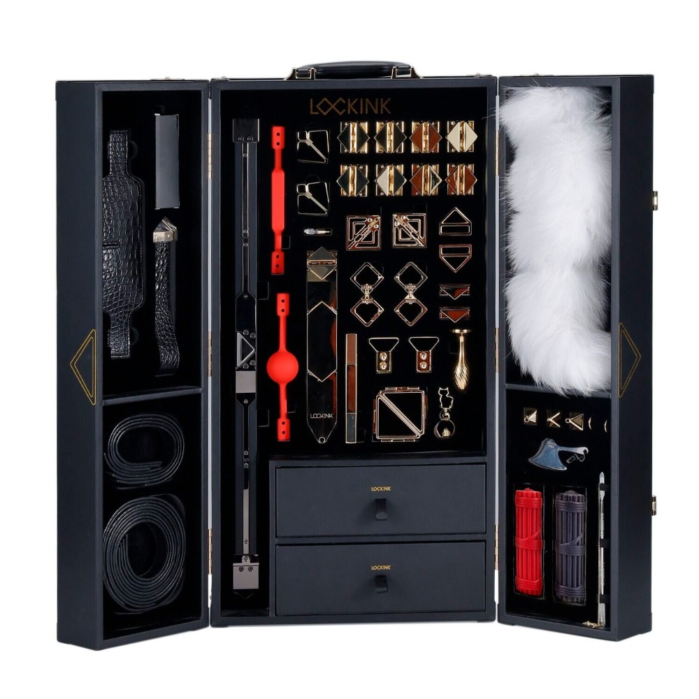 БДСМ-набір LOCKINK All-in-1 BDSM Play Kit, чорний, шкіра з тисненням, предмети для бондажу, шибарі, ваксплею - зображення 1