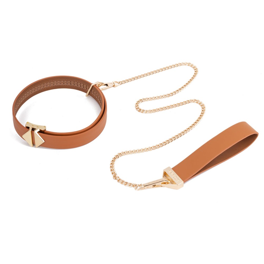 Нашийник з повідцем LOCKINK Tied Collar with Leash Set, коричневий, ланцюг зі шкіряною петлею та карабіном - зображення 1