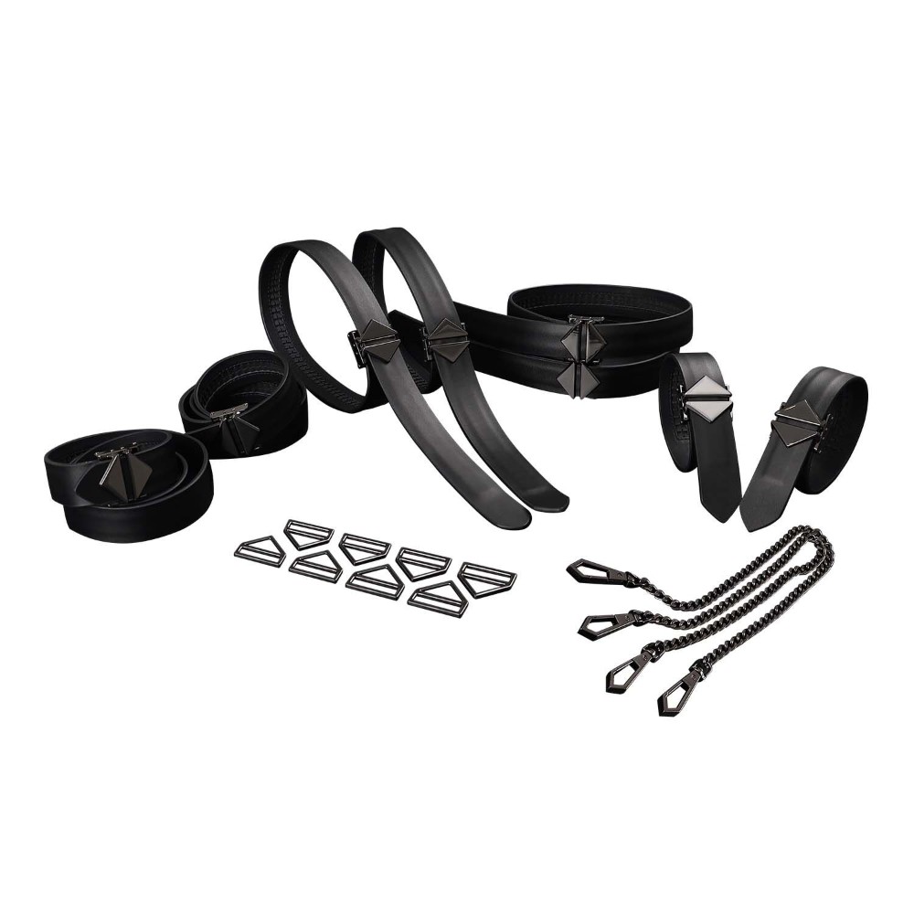 Набір для бондажу LOCKINK 8-Bondage-Straps Restraint Set, чорний 8 ременів з натуральної шкіри - зображення 1