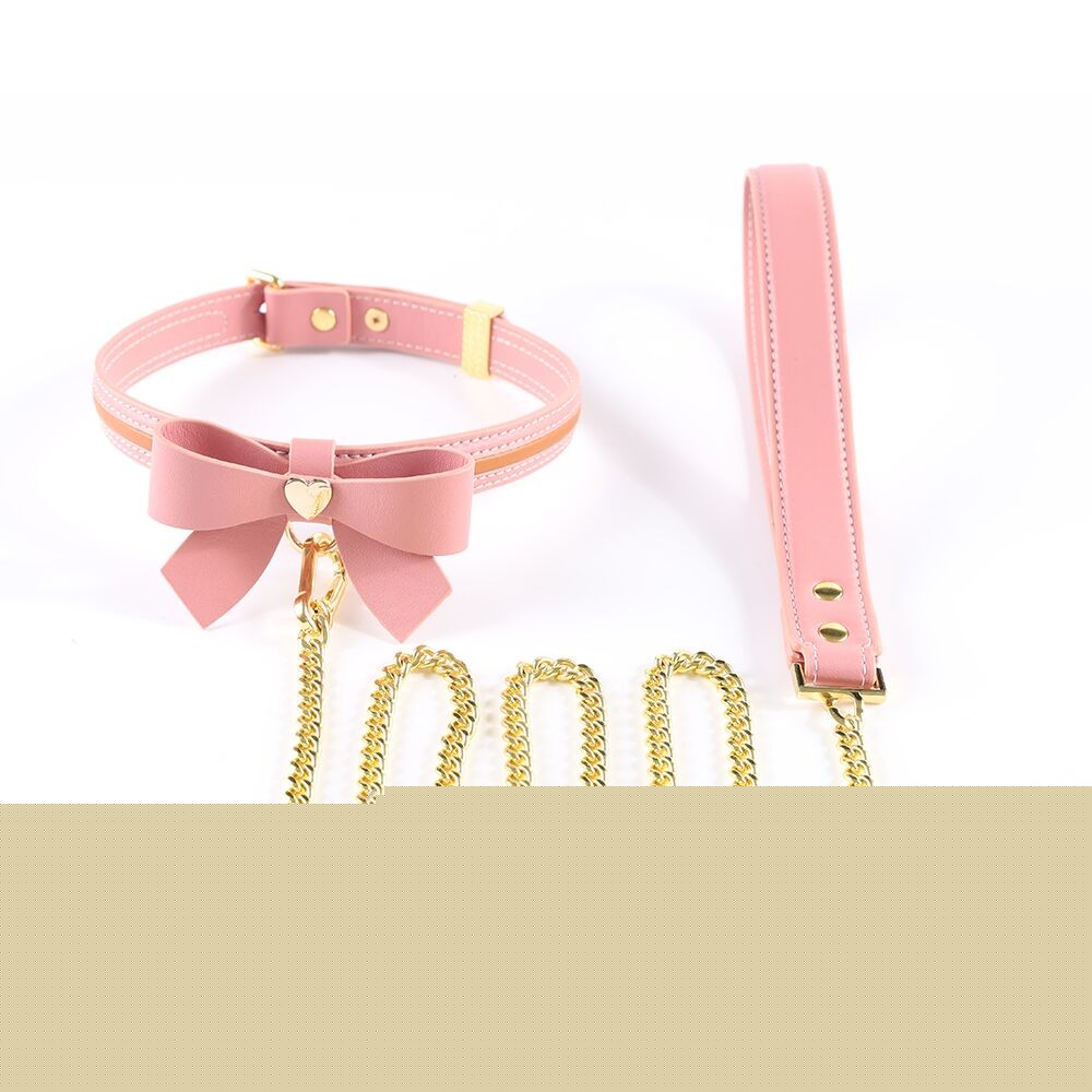 Нашийник з повідцем LOCKINK SEVANDA Love Heart Butterfly Leather Collar Set, рожевий, з бантом - зображення 1