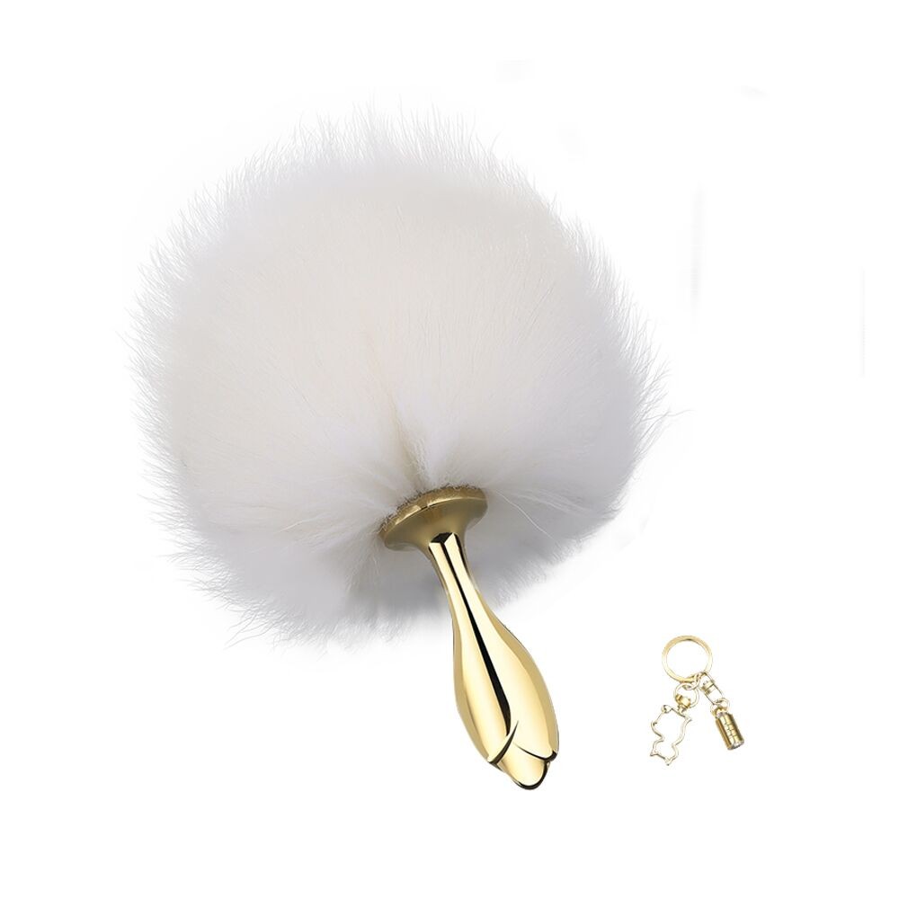 Металева анальна пробка — кролячий хвіст LOCKINK SEVANDA White Bunny-Tail Anal Rose-shape Plug - зображення 1