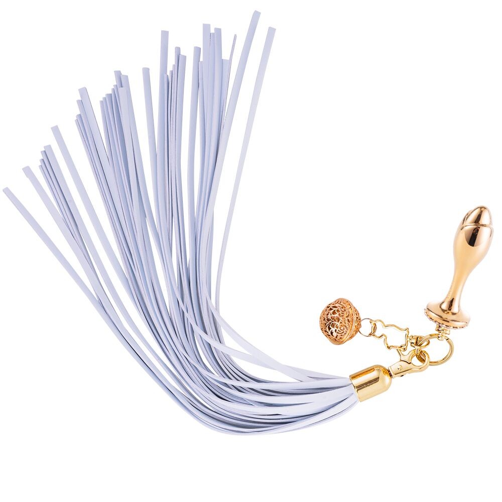 Анальна пробка з флогером LOCKINK SEVANDA White Pony-Tail Anal Rose-shape Plug - зображення 1