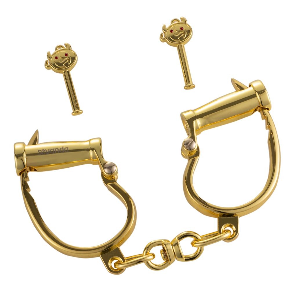 Наручники LOCKINK Love-slave Handcuffs, золотисті, металеві, у формі стремен - зображення 1