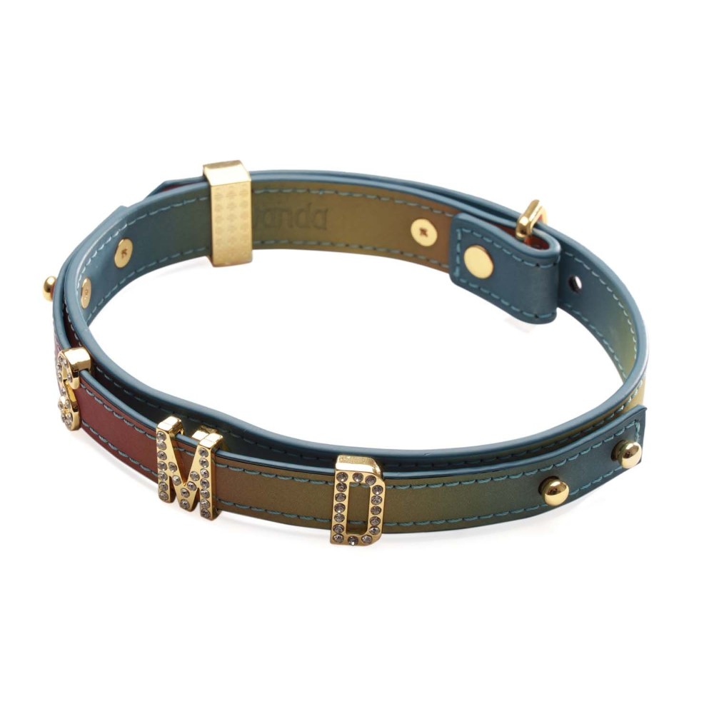Нашийник LOCKINK Multi-color DIY Alphabet Collar, мультиколір, штучна шкіра, букви зі стразами - зображення 1