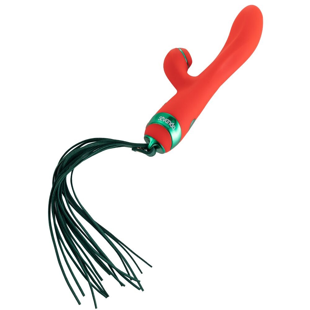 Вібратор-кролик з пульсацією та флогером LOCKINK SEVANDA Whip Vibrating Massage Wand, червоно-зелений - зображення 1