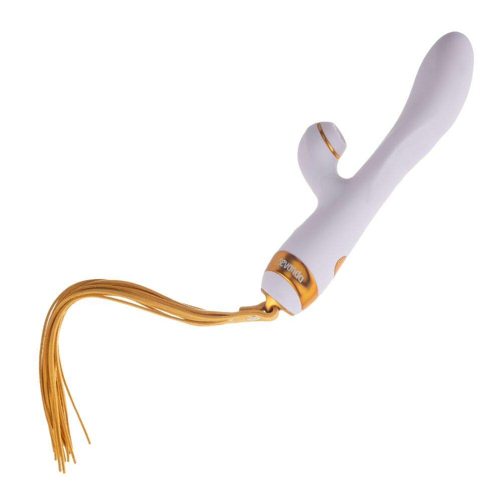 Вібратор-кролик з пульсацією та флогером LOCKINK SEVANDA Whip Vibrating Massage Wand, біло-золотий - зображення 1