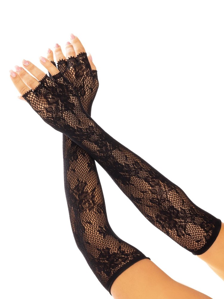 Мітенки Leg Avenue Lace Opera Length Fingerless Gloves, чорні, ажурні, довжина вище ліктя - зображення 1