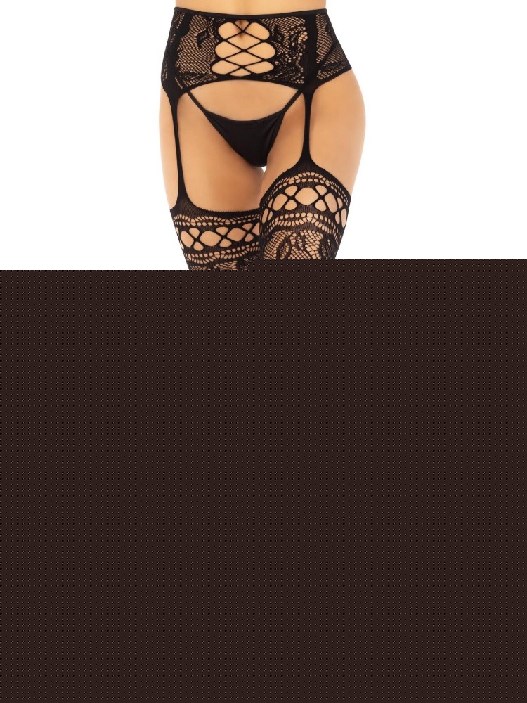 Колготки-панчохи Leg Avenue French Rose Backseam Garter Belt Stockings, чорні, One Size, з доступом - зображення 1
