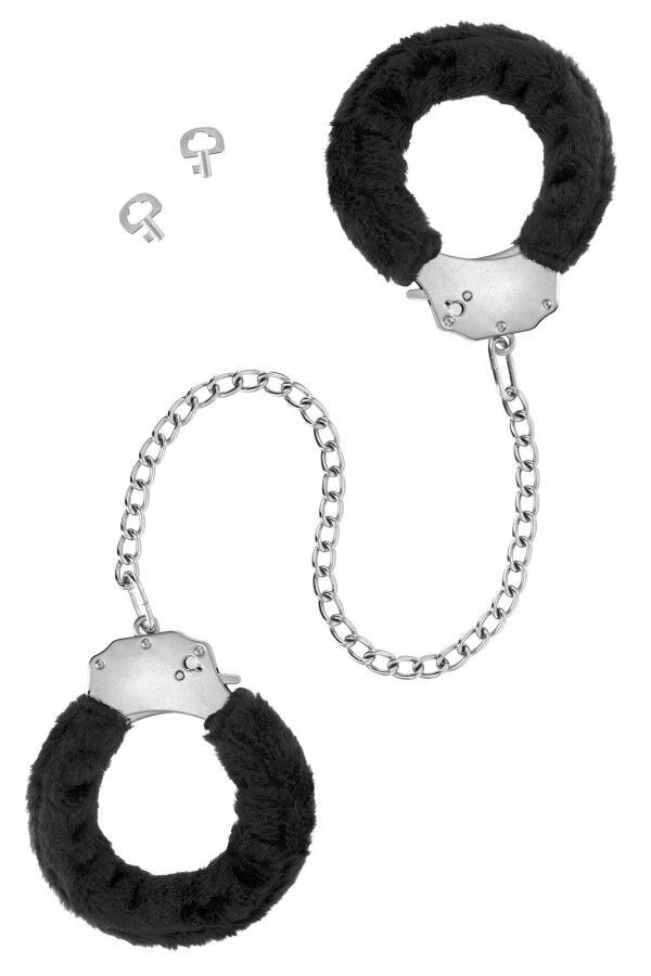 Металеві поножі з хутром Fetish Tentation Adjustable metal and fur ankle cuffs, 2 ключі - зображення 1