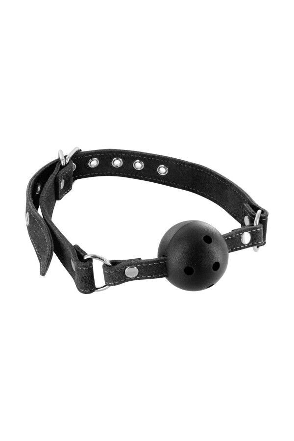 Повітропроникний кляп Fetish Tentation Premium Leather gag with stiff ball, шкіряний ремінець - зображення 1
