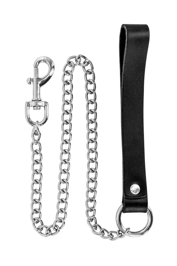 Повідець із натуральної шкіри Fetish Tentation Premium Metal leash with cowhide leather wrist 72 см - зображення 1