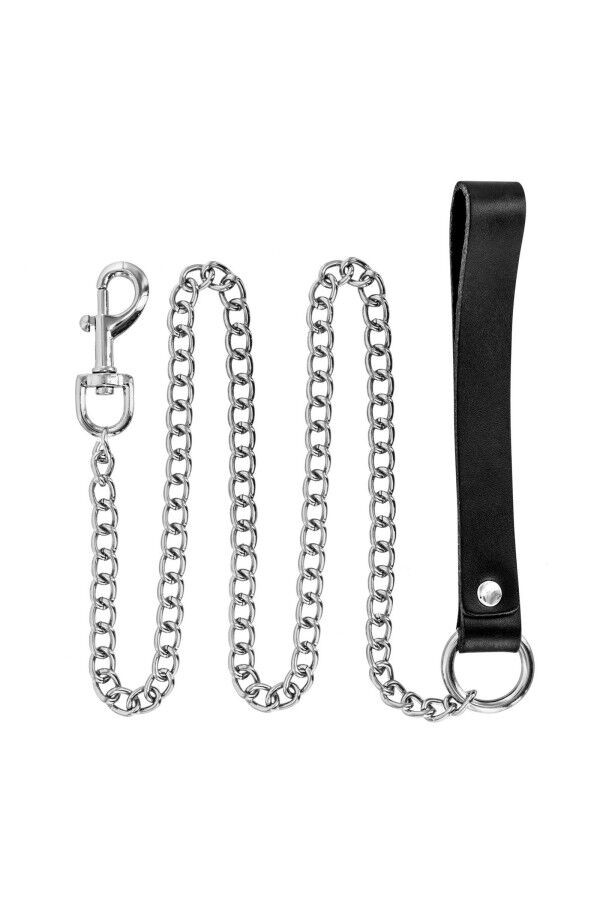 Повідець із натуральної шкіри Fetish Tentation Premium Metal leash with cowhide leather wrist 115 см - зображення 1