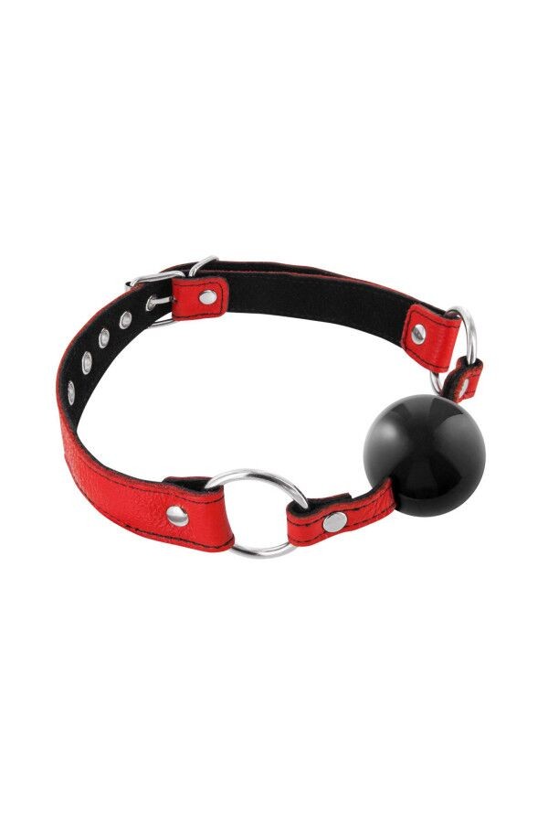 Кляп Fetish Tentation Premium Leather Gag with Silicone Ball (Red), силіконова кулька - зображення 1