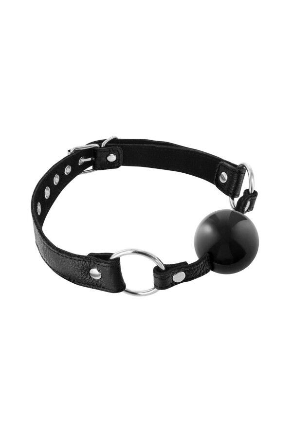 Кляп із силіконовою кулькою Fetish Tentation Premium Leather gag with silicone ball Black, шкіра - зображення 1