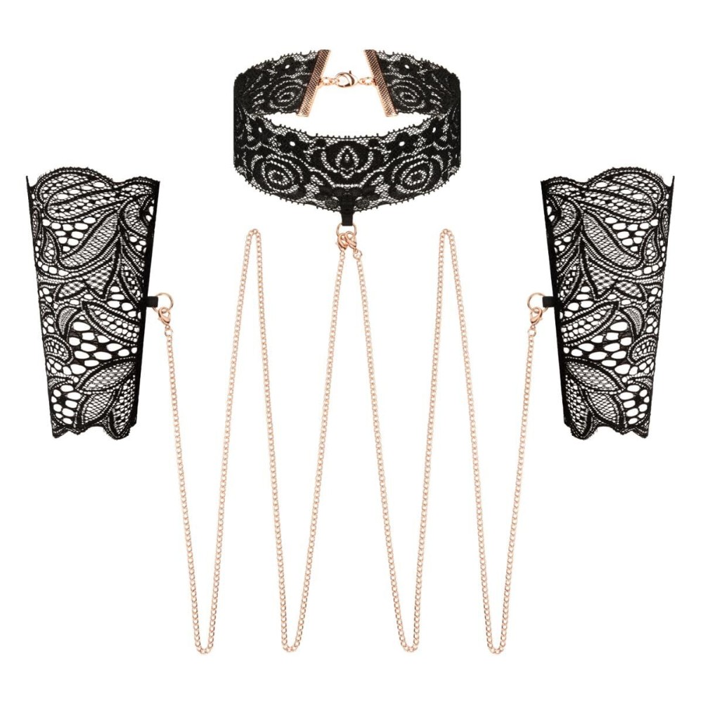 Мереживні наручники та комір Rosy Gold - Lace Cuffs and Collar - Black - зображення 1