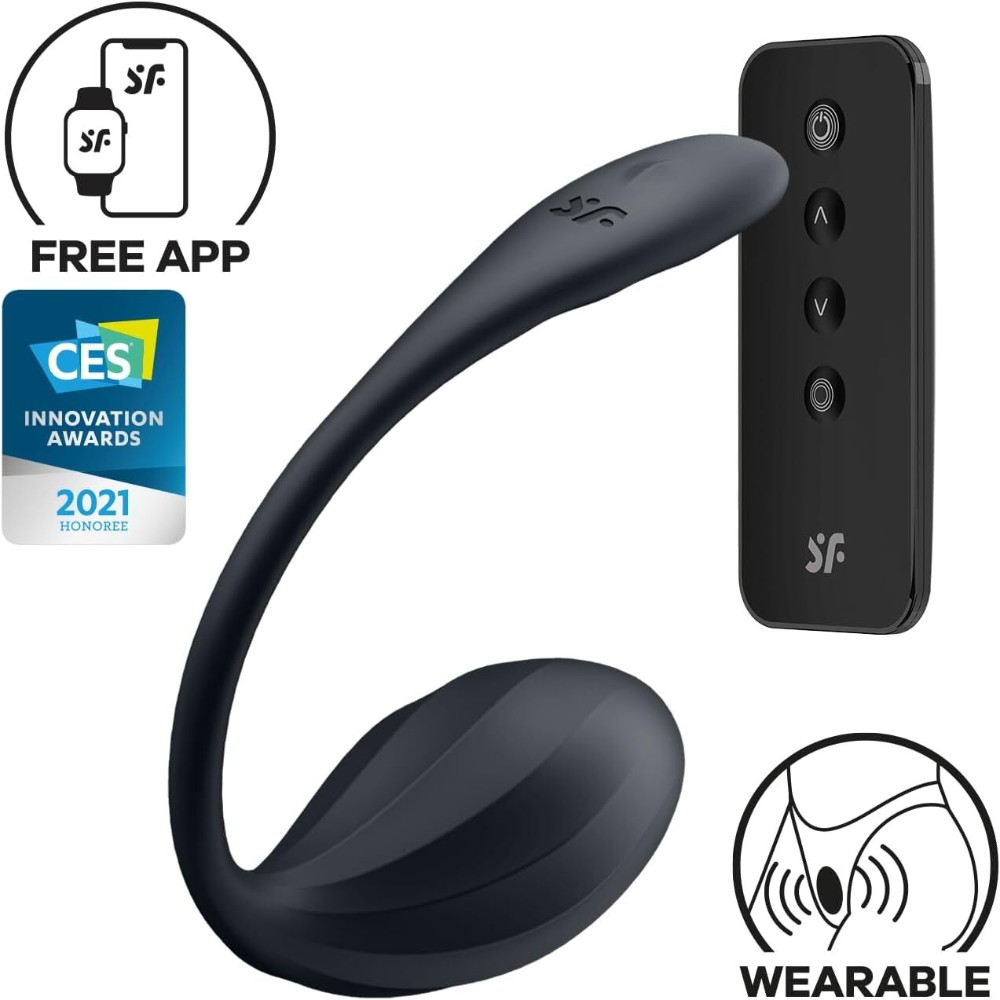 Смарт-віброяйце Satisfyer Ribbed Petal Connect App Black, керування зі смартфона, пульт ДК - зображення 1