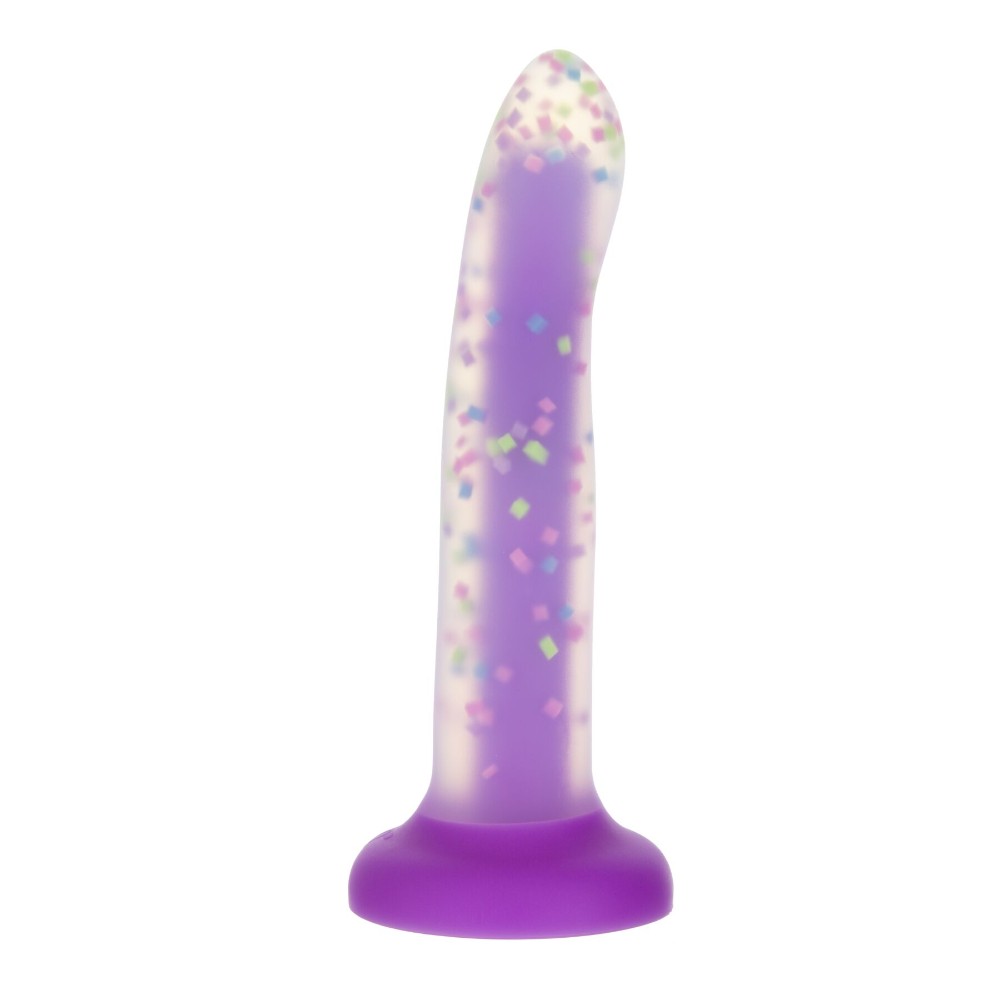 Фалоімітатор, що світиться в темряві, ADDICTION Rave 8″, Glow in the Dark Dildo Purple Confetti, 20,3 см - зображення 1