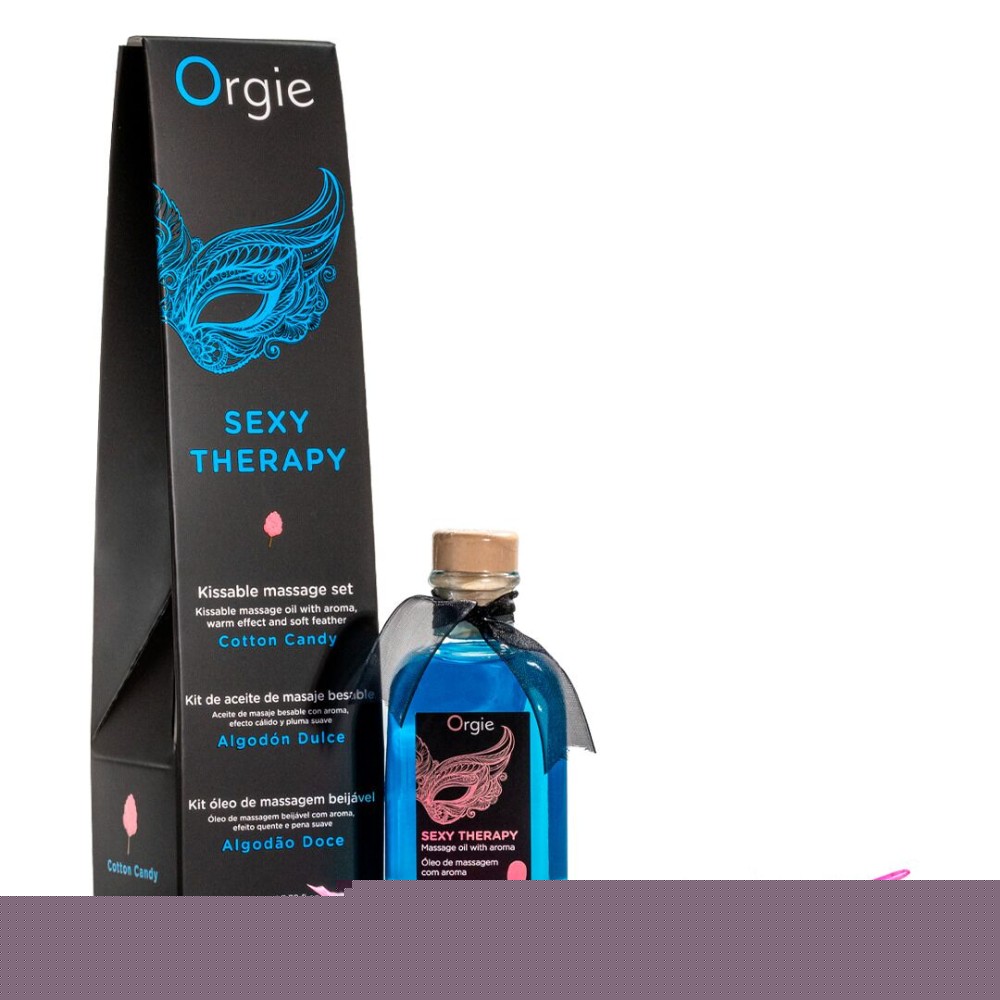 Набір для масажу Orgie – Sexy Therapy Cotton Candy (100 мл), їстівна розігрівальна олія + пір’їнка - зображення 1