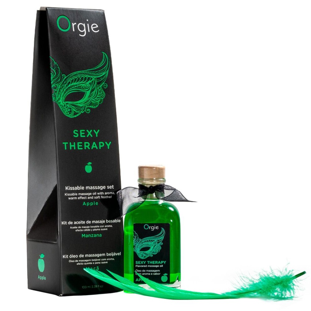 Набір для масажу Orgie – Sexy Therapy Apple (100 мл), їстівна розігрівальна олія + пір’їнка - зображення 1