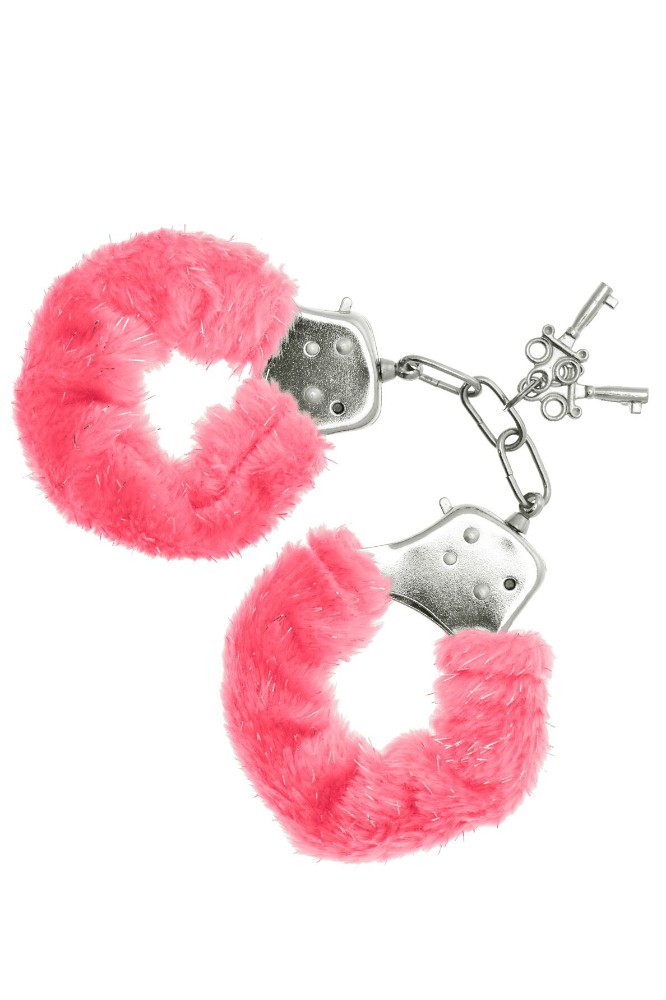 Наручники S Pleasures Furry Cuffs Pink з пухнастим оздобленням, 2 ключі в комплекті - зображення 1
