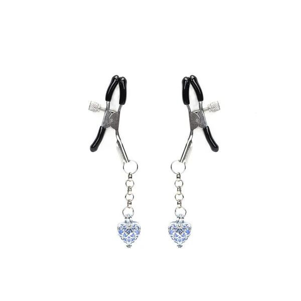 Затискачі для сосків із сердечком Liebe Seele Glow-in-dark Nipple Clamps Blue, світяться в темряві - зображення 1