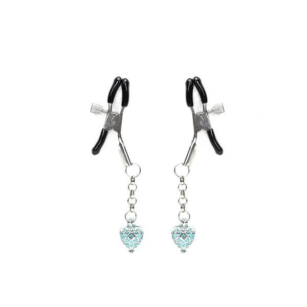 Затискачі для сосків із сердечком Liebe Seele Glow-in-dark Nipple Clamps Light Blue, світяться в темряві - зображення 1