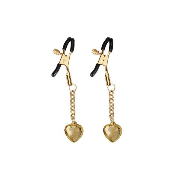 Затискачі для сосків з підвіскою Liebe Seele Solid Heart Nipple Clamps Gold - зображення 1