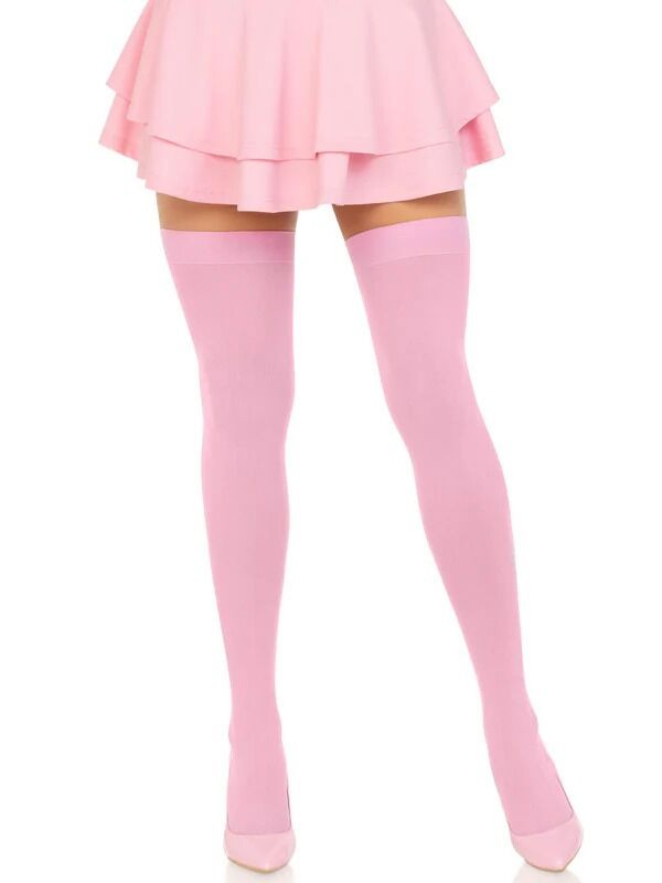 Щільні непрозорі панчохи Leg Avenue Opaque Nylon Thigh Highs Pink, One Size - зображення 1