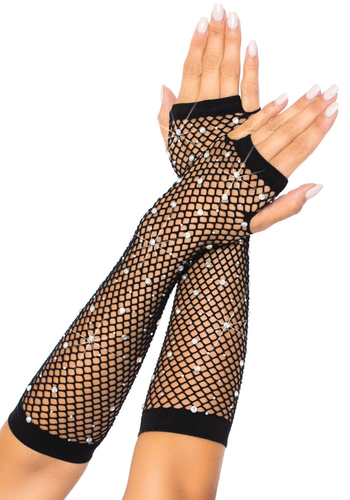 Мітенки зі стразами Leg Avenue Rhinestone Fishnet Arm Warmers Black, One Size - зображення 1