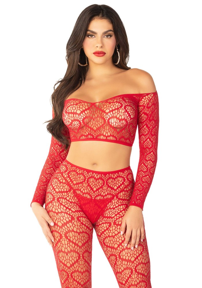 Комплект топ і легінси Leg Avenue Off The Shoulder, One Size, Red, довгий рукав - зображення 1