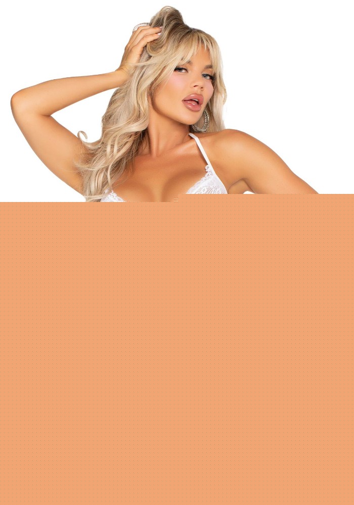 Боді з відкритою спиною та рюшами на стегнах Leg Avenue Lace Floral Lace Halter Teddy One Size, White - зображення 1