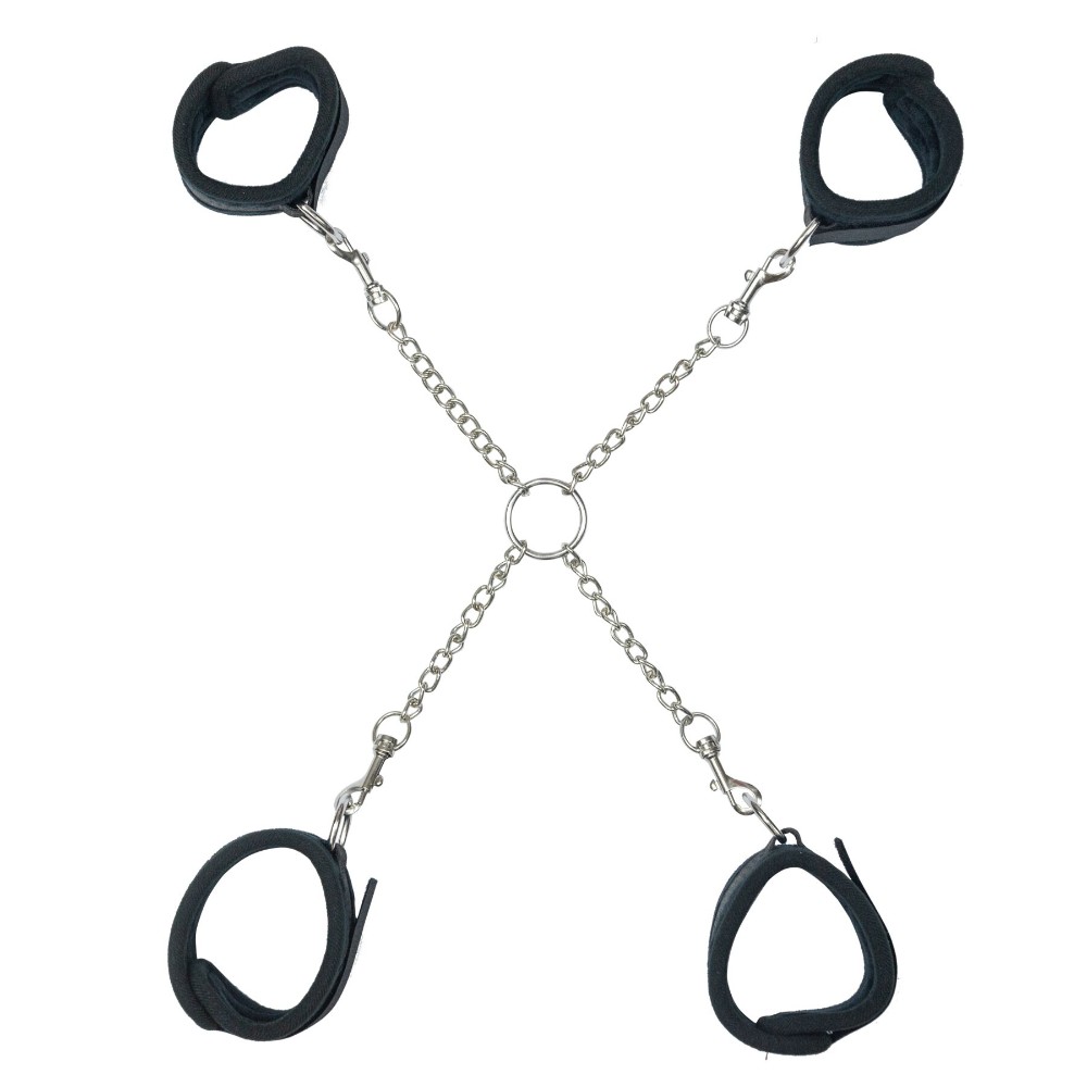 Хрестовина Punishment – Hog-Tie – Black, наручники + поножі на ланцюжку - зображення 1