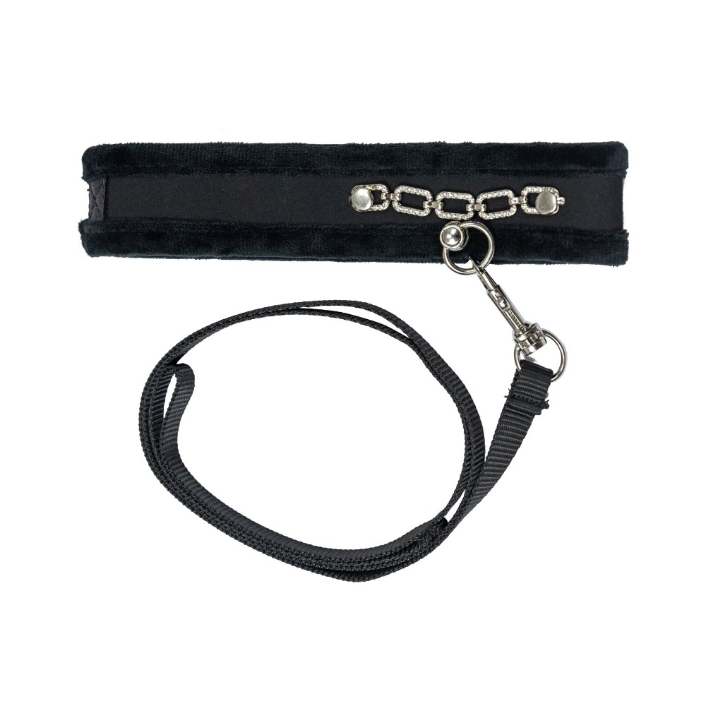 Нашийник із повідцем Punishment – Crystal Collar & Leash – Black, оздоблений кристалами, знімний повідець - зображення 1