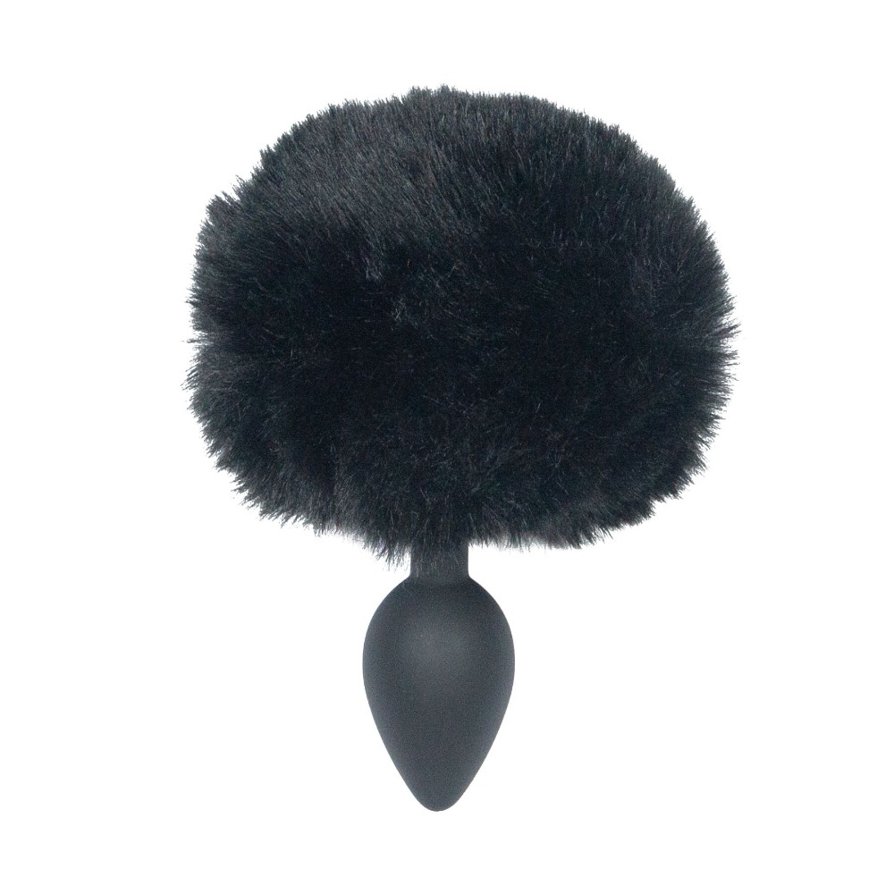 Анальна пробка з кролячим хвостиком Punishment – Bunny Tail Silicone Anal Plug – Black, 4,8 см - зображення 1