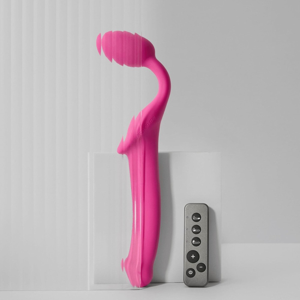 Безремінний страпон з вібрацією Strap-On-Me Vibrating Fuchsia L, діаметр 3,7см, пульт ДК, регульований - зображення 1