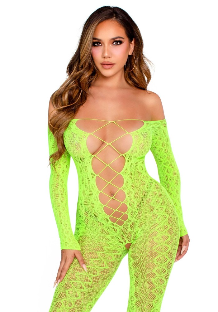 Бодістокінг Leg Avenue Crotchless Footless Lingerie Bodystocking One Size Neon Green - зображення 1