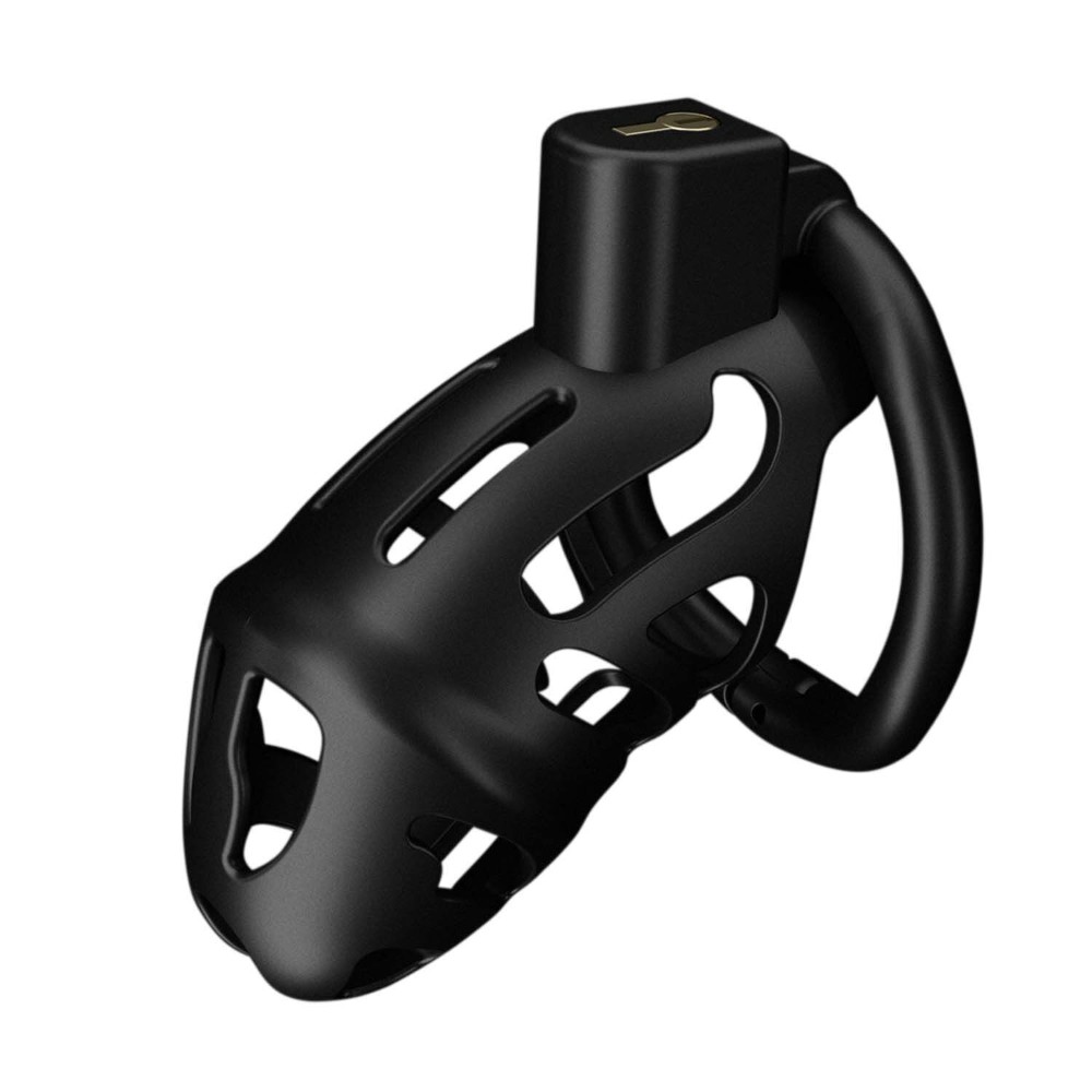 Клітка для пеніса LOCKINK SEVANDA Plastic Penis Chastity Cage, чорна, 3 кільця різних розмірів - зображення 1