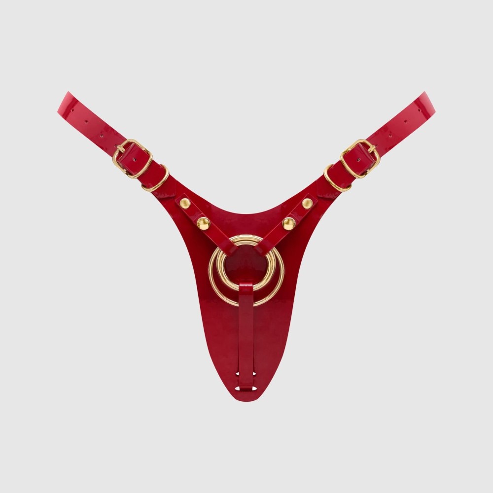 Трусики для страпона Strap-On-Me Leatherette Harness Fabulous - One Size - Red Glossy - зображення 1