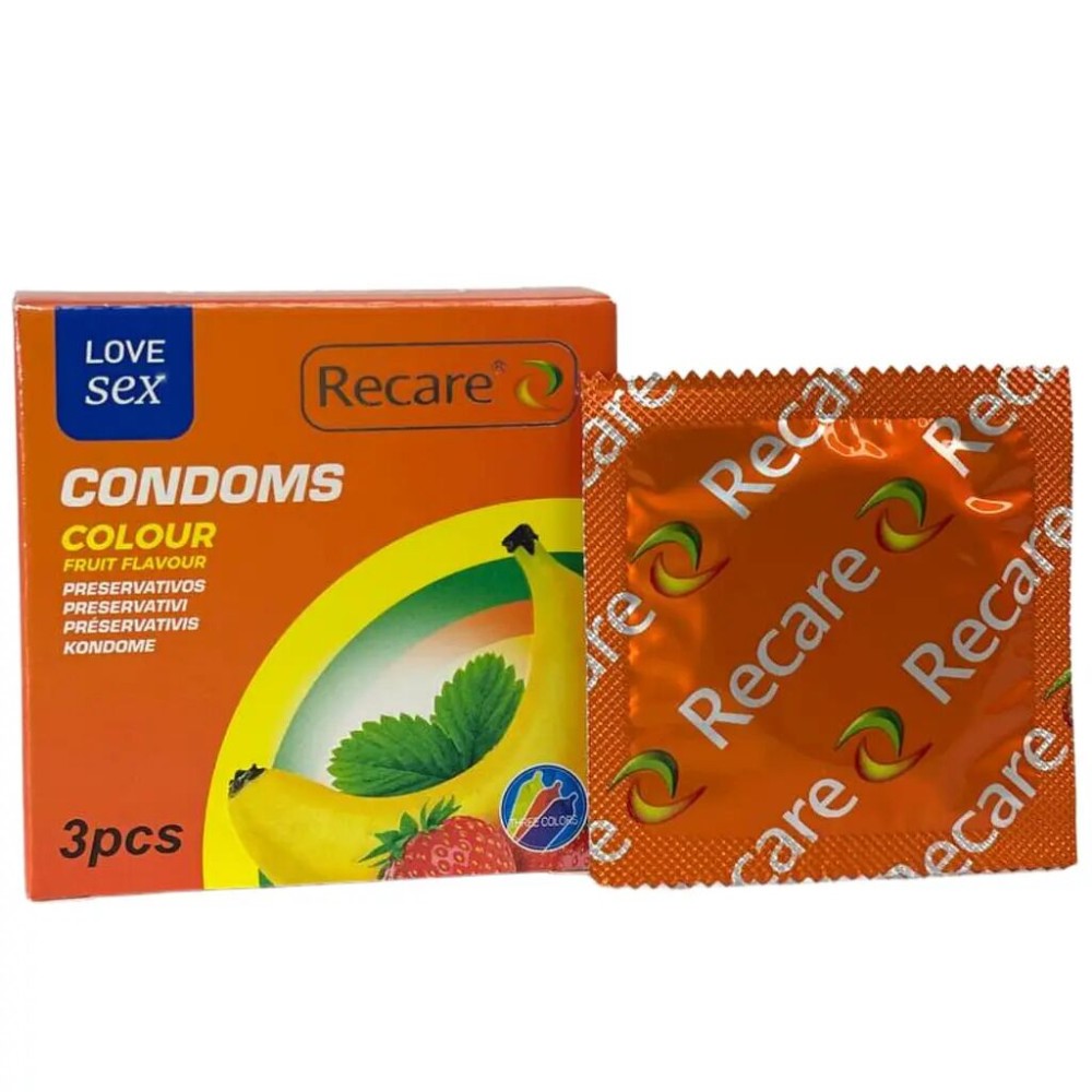 Презервативи Recare Color Fruit Flavour Condoms 3 шт, аромати: м'ята, банан, полуниця - зображення 1