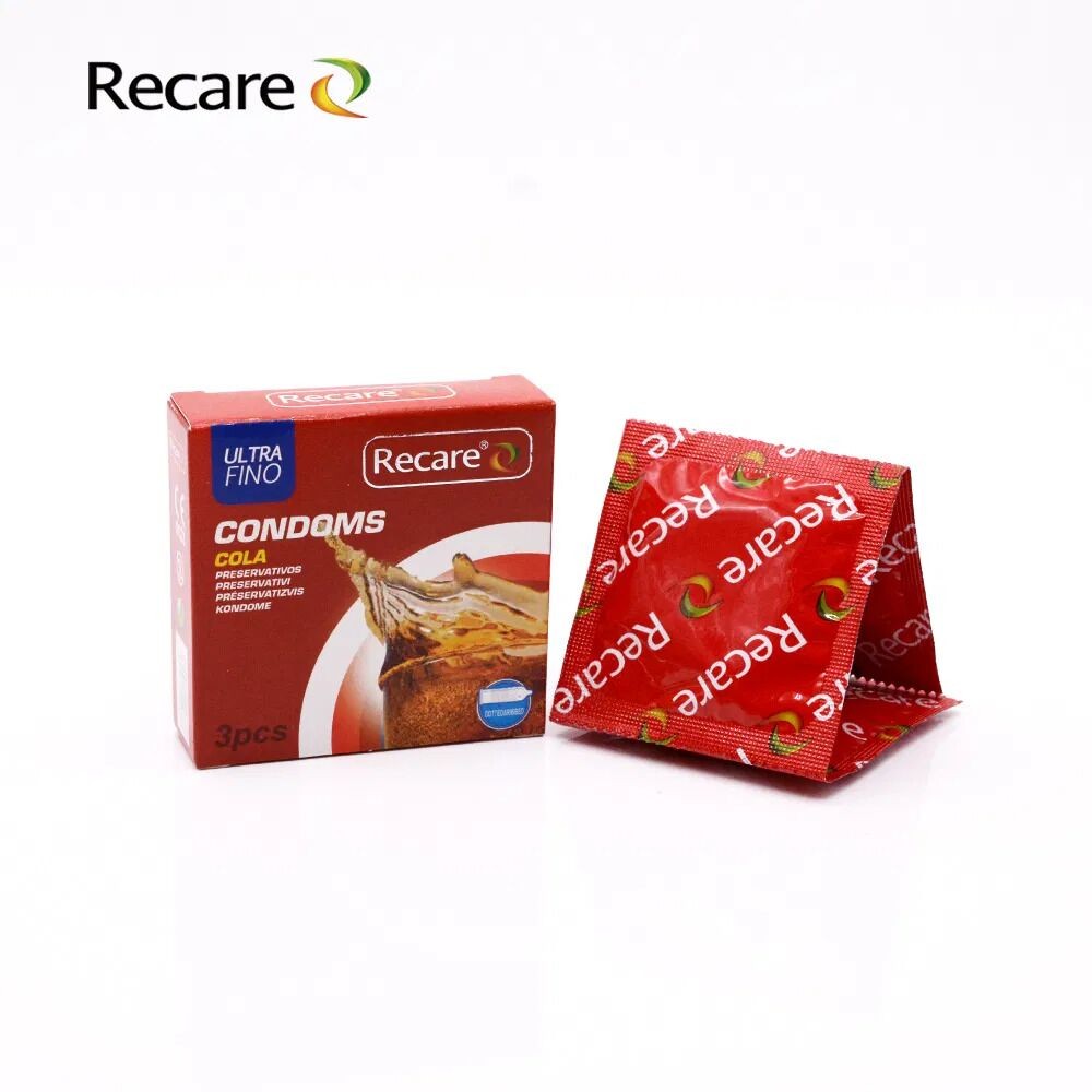 Презервативи Recare Cola Dotted&Ribbed Condoms 3 шт, з пухирцями та ребрами, аромат: Кола - зображення 1